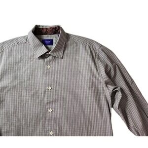 TALLIA Men's Large 100% Cotton Micro Plaid Button Down Long Sleeve Dress Modern